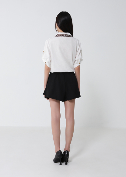 Scarf-Tie Blouse And Short Skirt Set 52385
