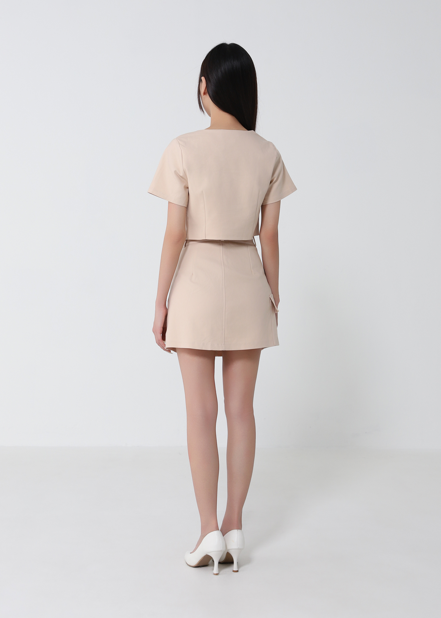 Square Neck Top And Cargo Skirt Set 52386