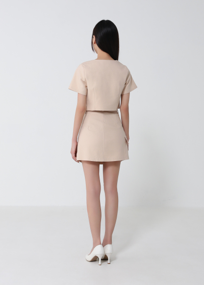 Square Neck Top And Cargo Skirt Set 52386