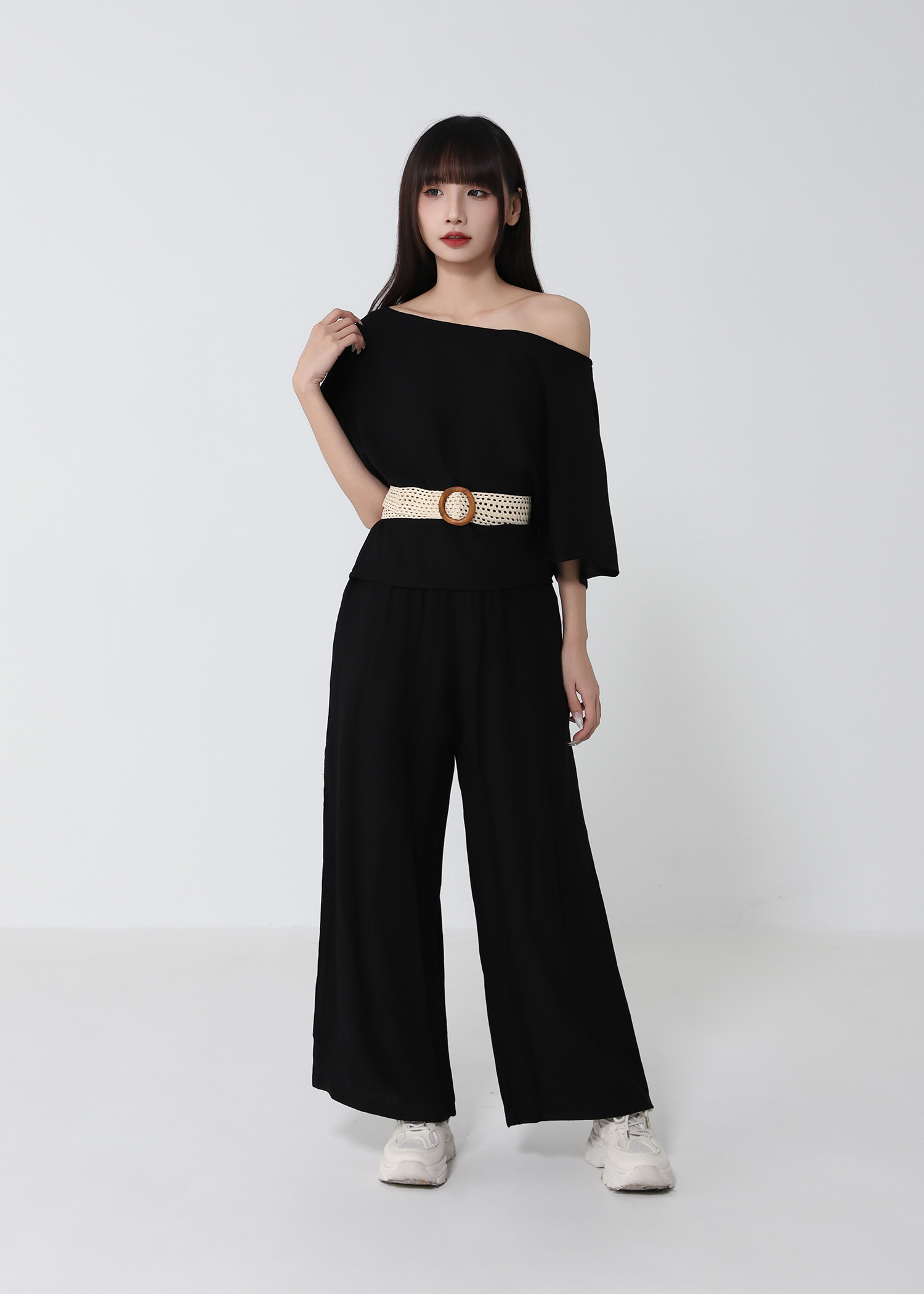 Belted Top And Wide-Leg Pants Set 52401