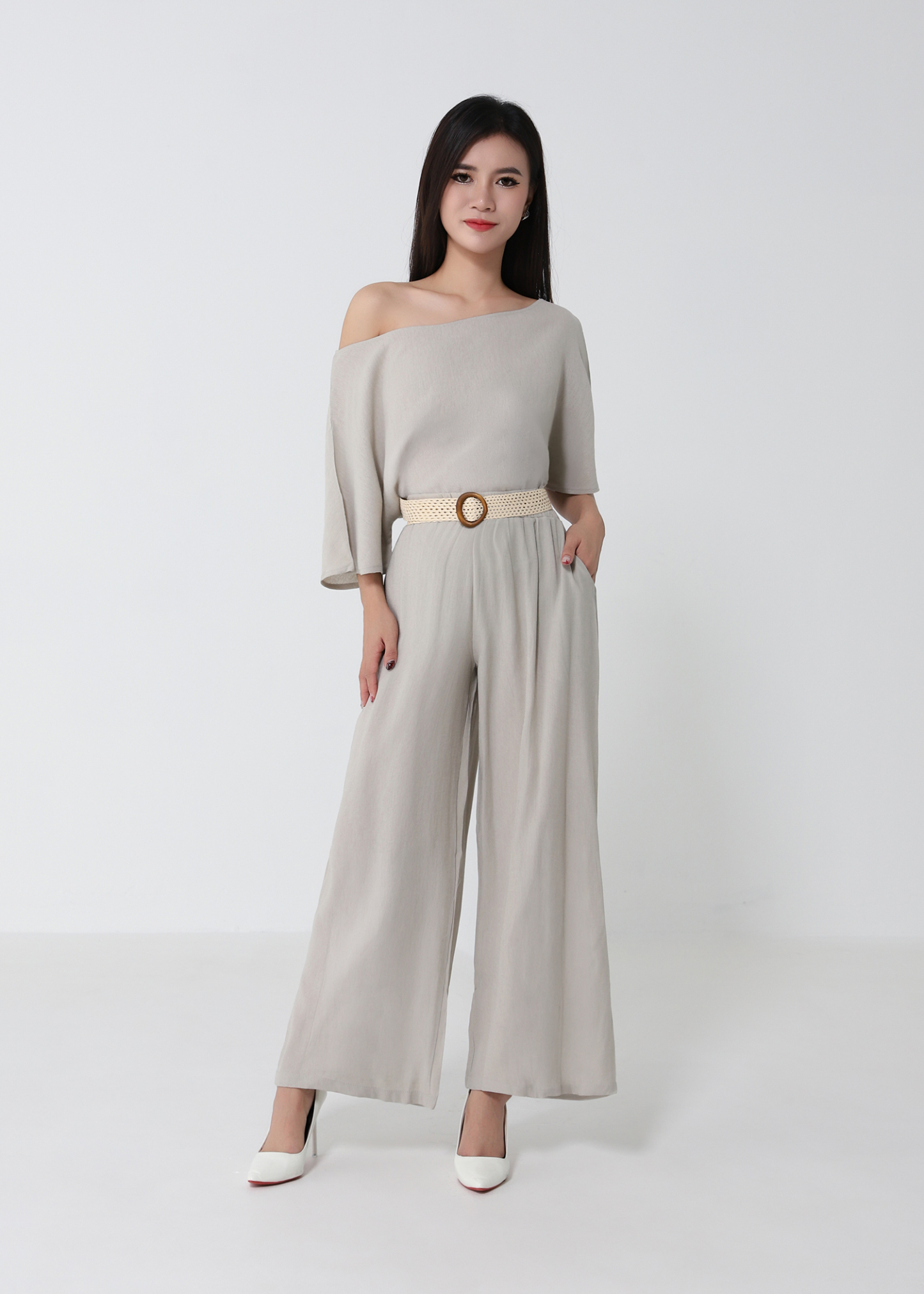 Belted Top And Wide-Leg Pants Set 52401