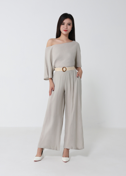 Belted Top And Wide-Leg Pants Set 52401