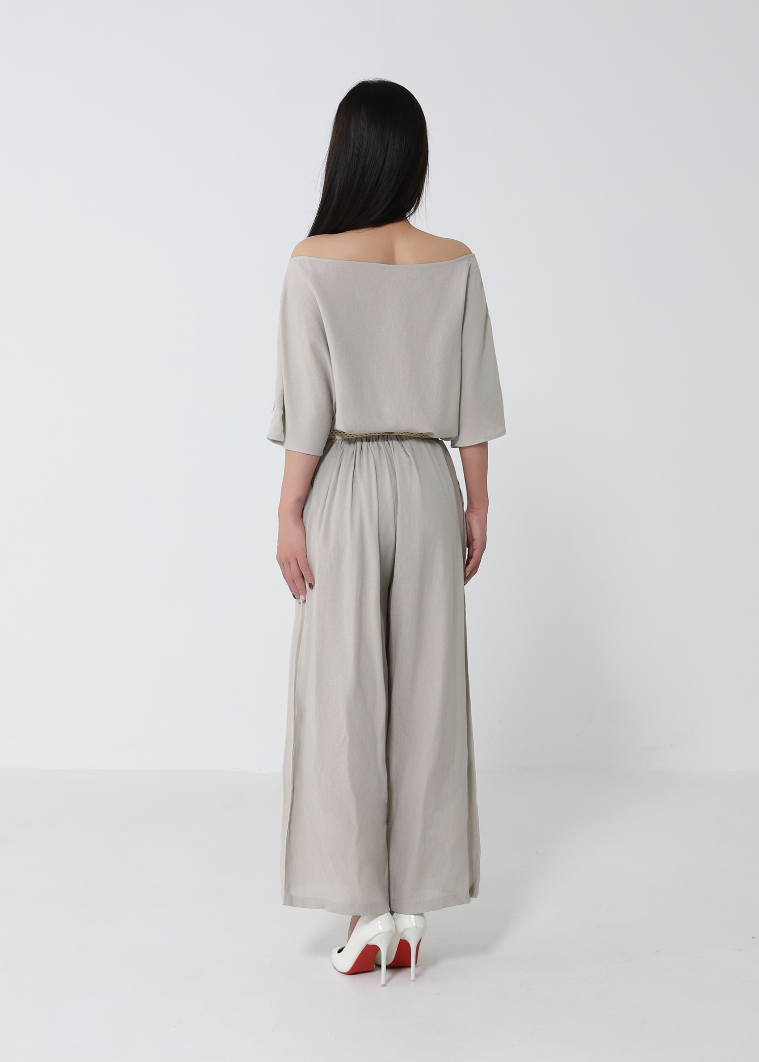 Belted Top And Wide-Leg Pants Set 52401