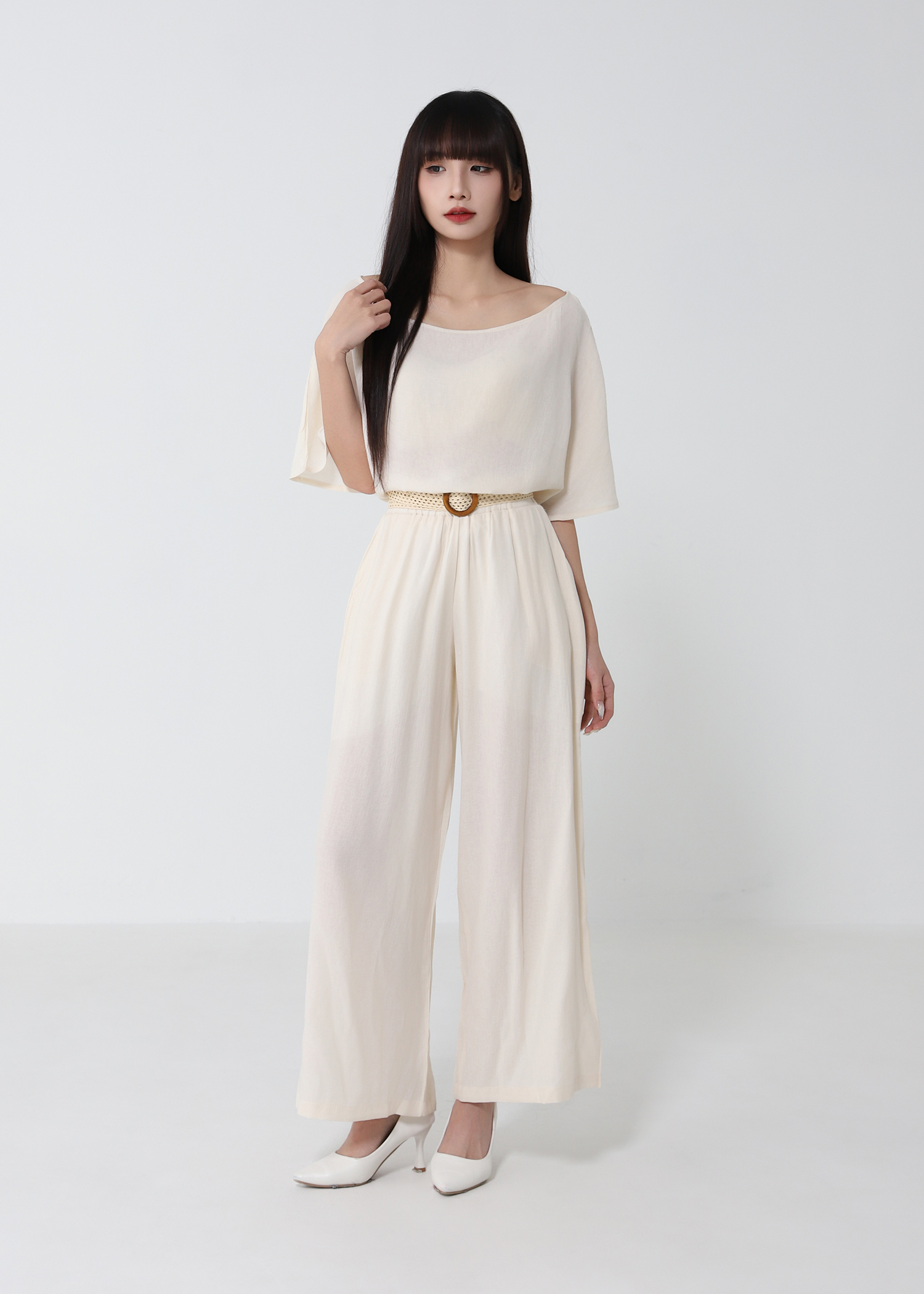 Belted Top And Wide-Leg Pants Set 52401