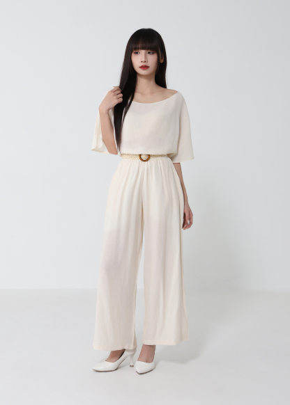 Belted Top And Wide-Leg Pants Set 52401