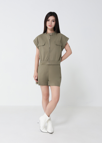 Zip Bomber Vest And Wide Shorts Set 52412