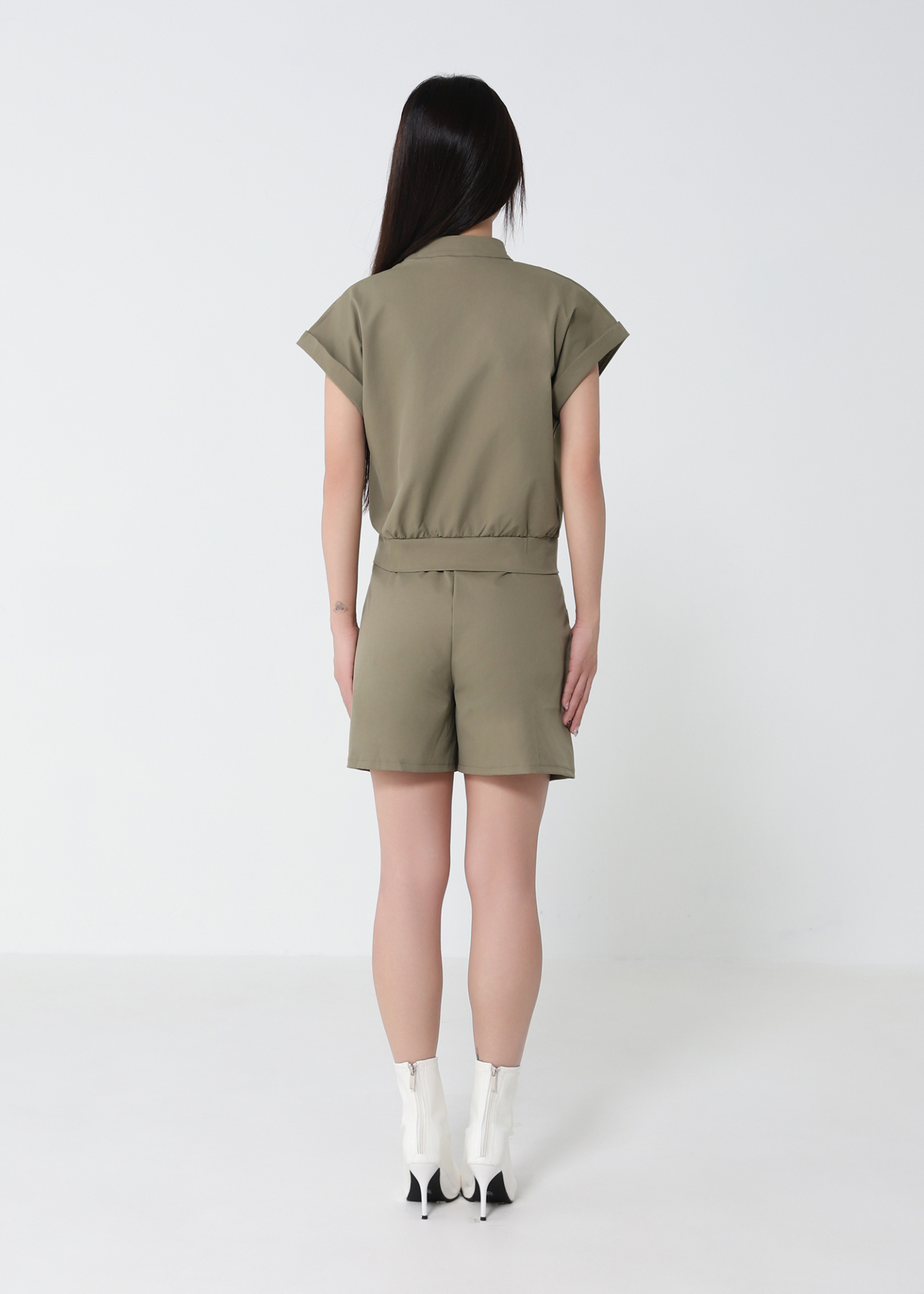 Zip Bomber Vest And Wide Shorts Set 52412