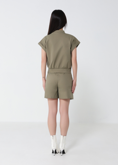 Zip Bomber Vest And Wide Shorts Set 52412