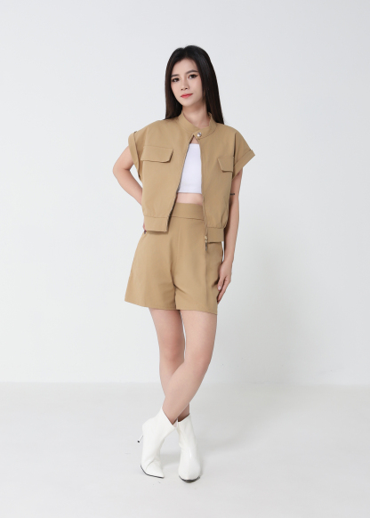 Zip Bomber Vest And Wide Shorts Set 52412
