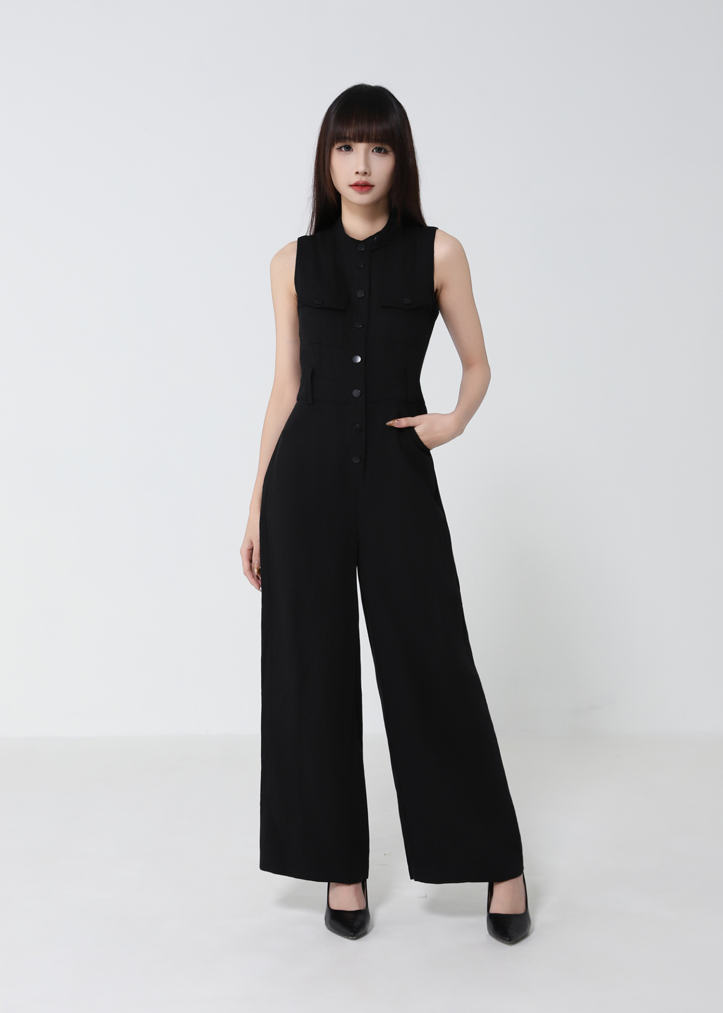 Sleeveless Front Button Jumpsuit 52579