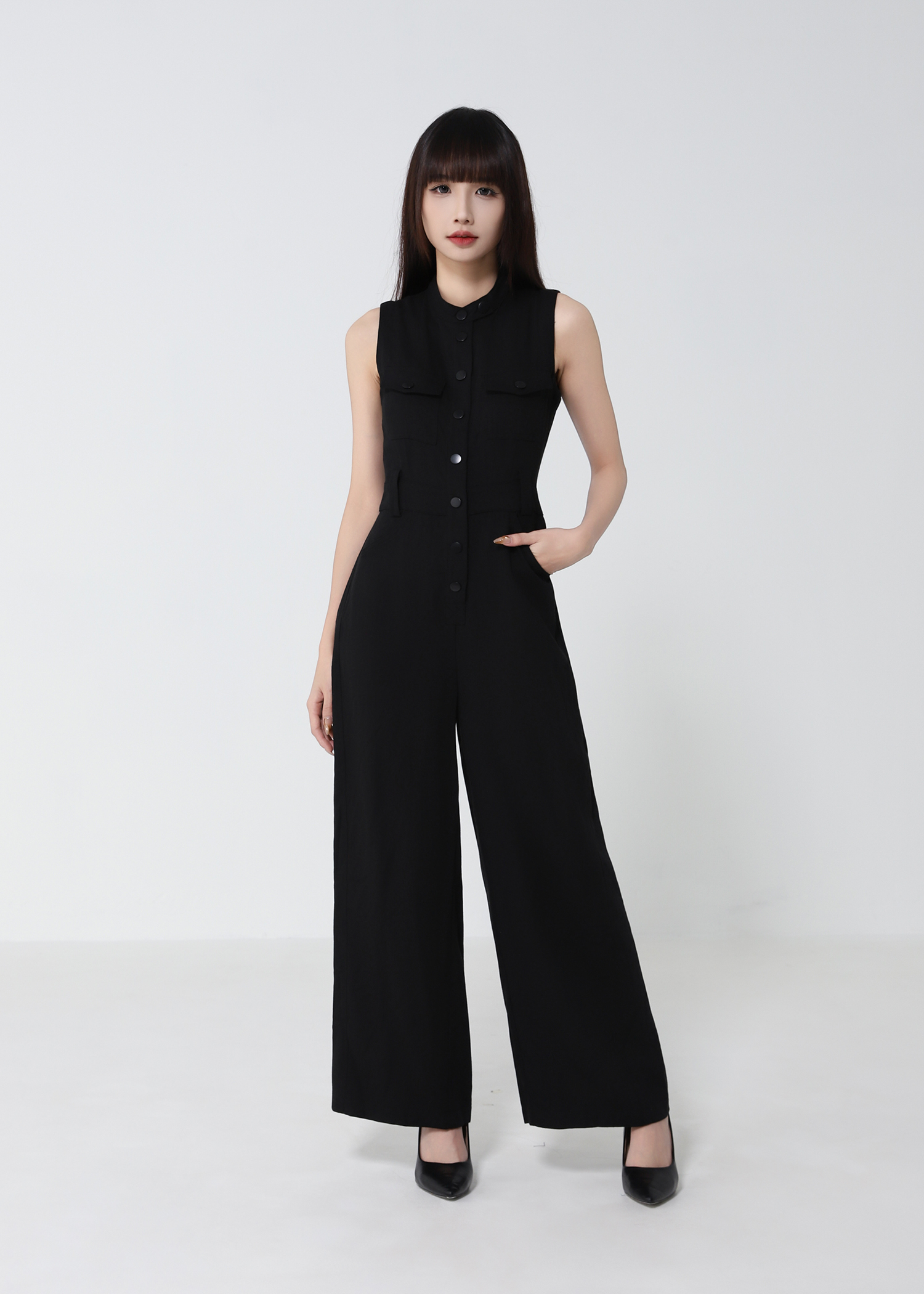 Sleeveless Front Button Jumpsuit 52579