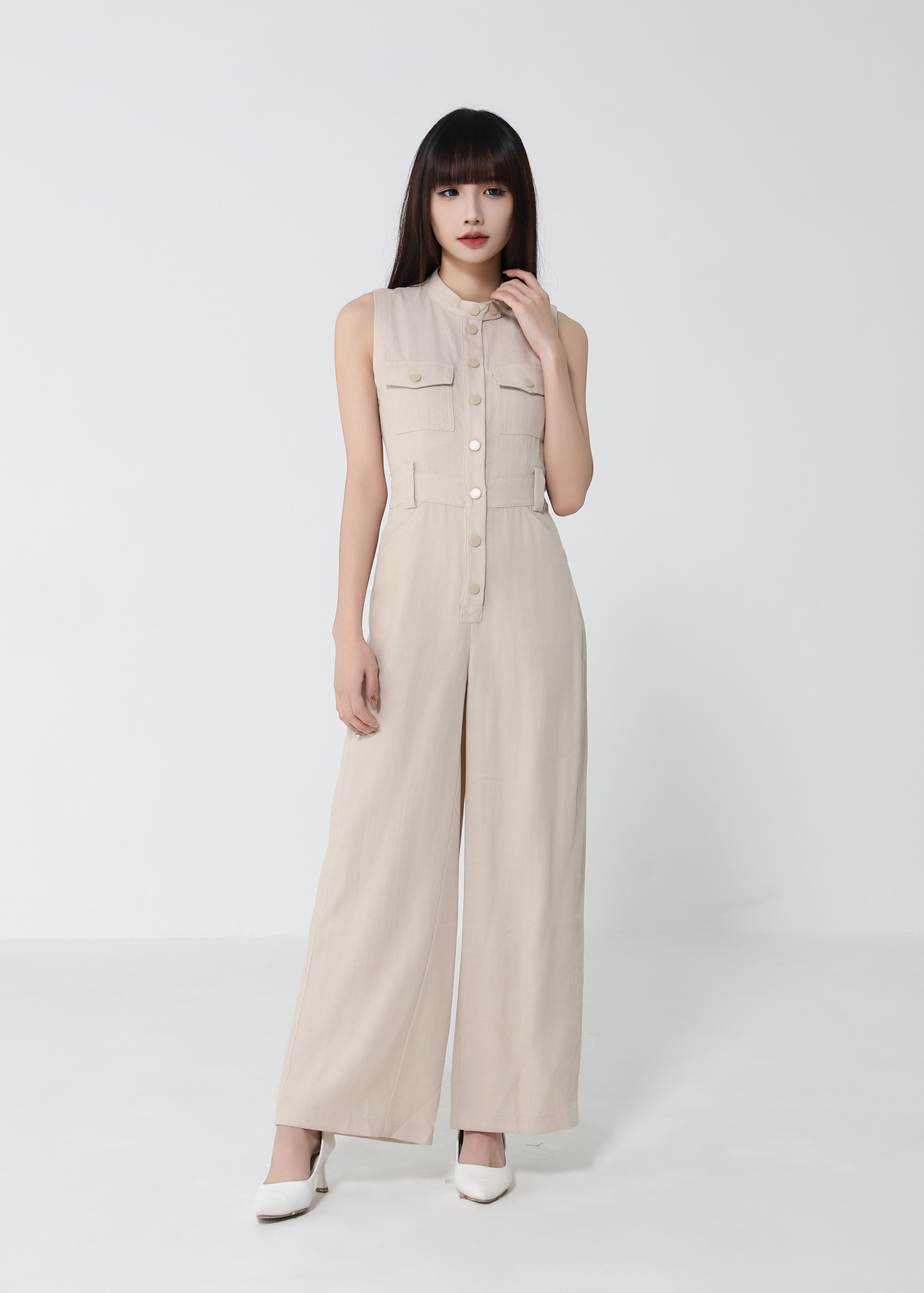 Sleeveless Front Button Jumpsuit 52579