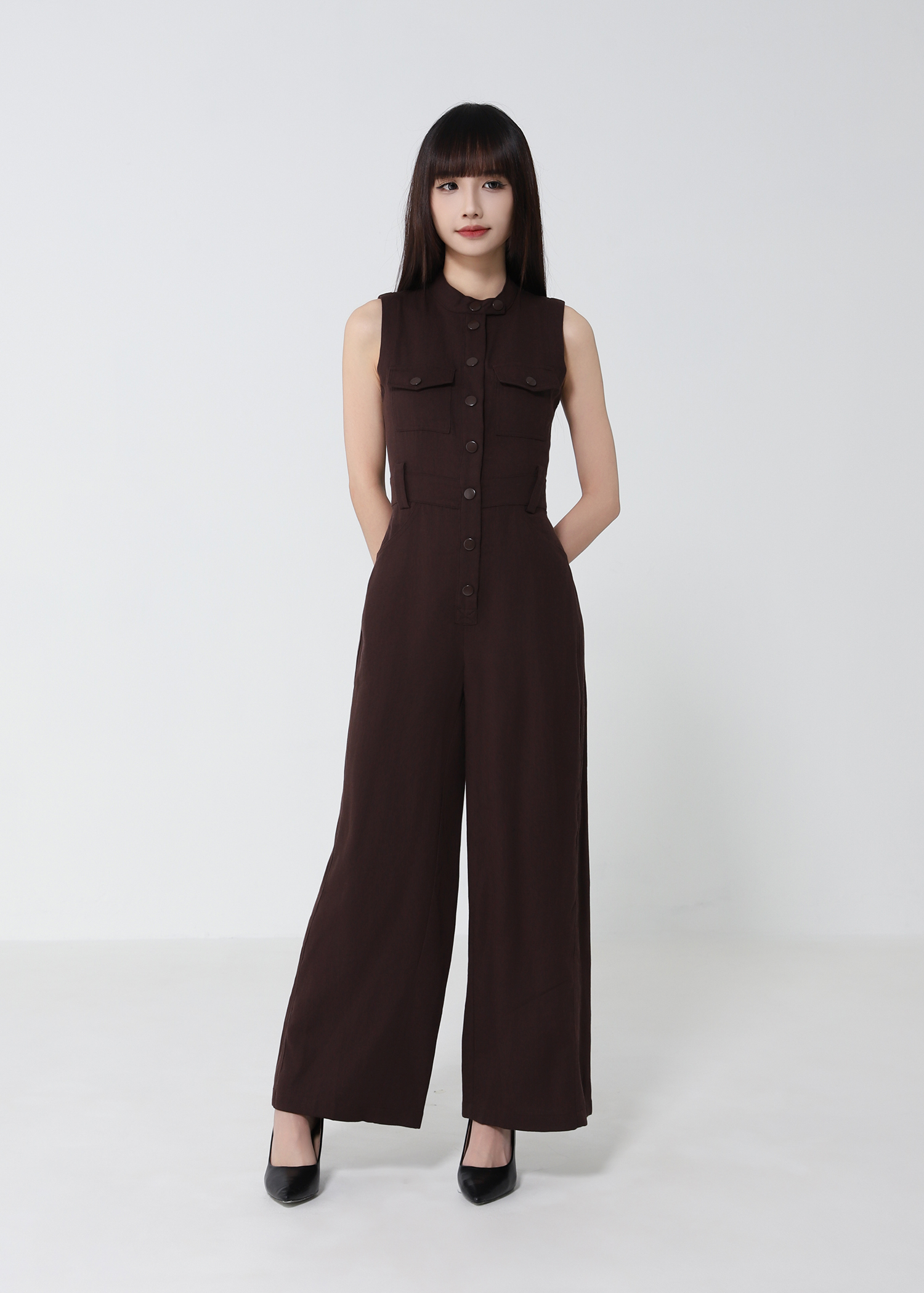 Sleeveless Front Button Jumpsuit 52579