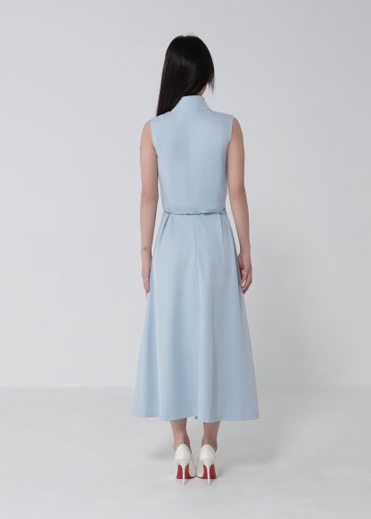 Sleeveless Waist Drawstring Top With Pleated Skirt Set 52750