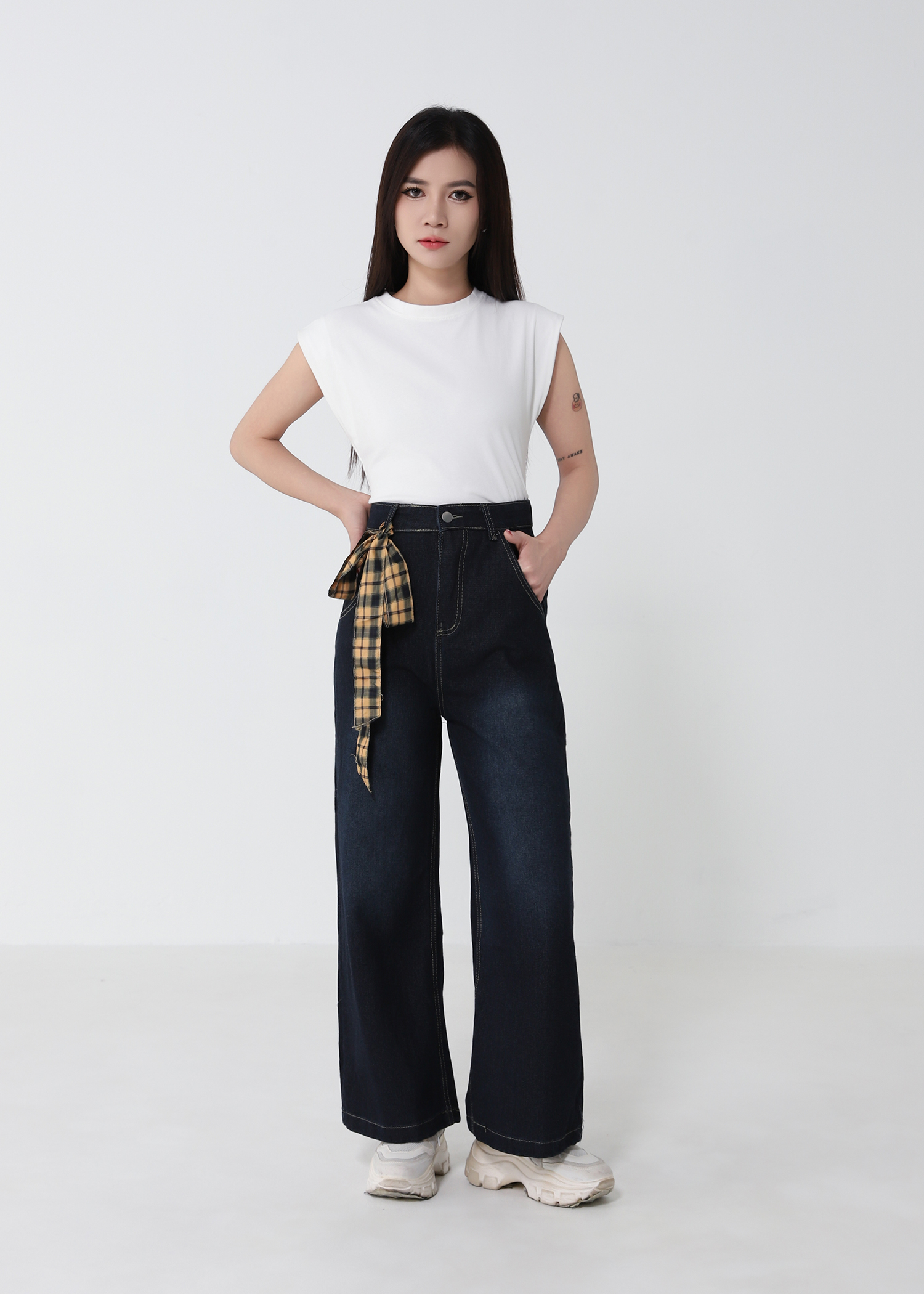 Denim High Waist Side Pocket Long Pant 52924