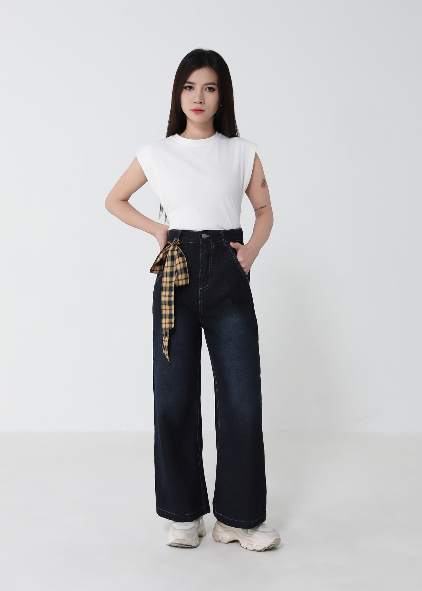 Denim High Waist Side Pocket Long Pant 52924