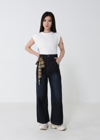 Denim High Waist Side Pocket Long Pant 52924