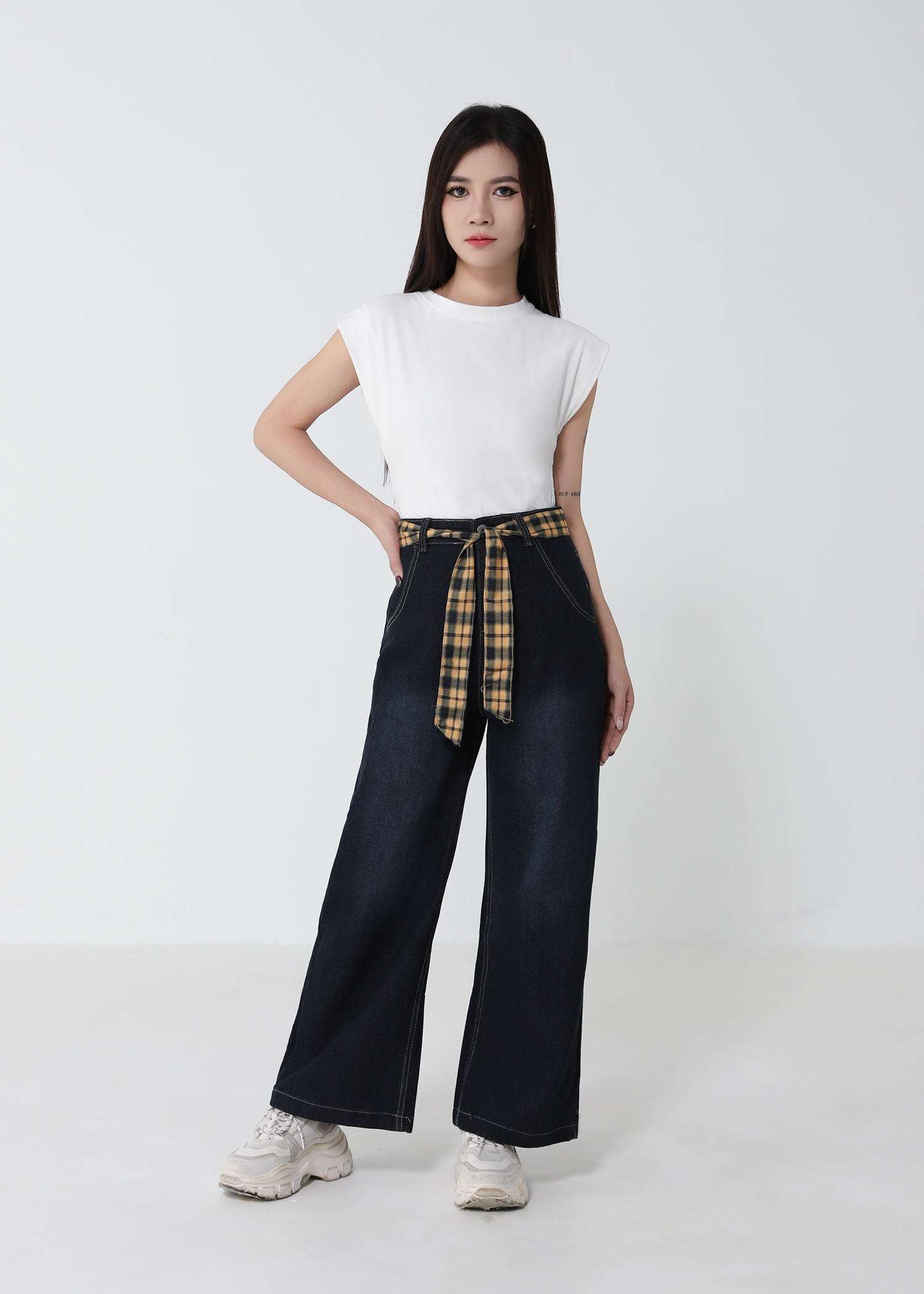 Denim High Waist Side Pocket Long Pant 52924