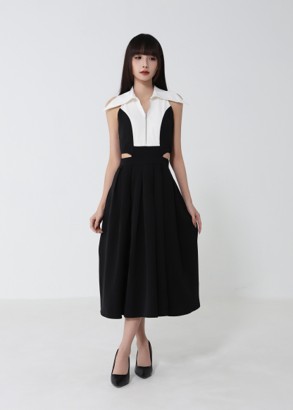Sleeveless Front Zip Waist Hole Dress 52783