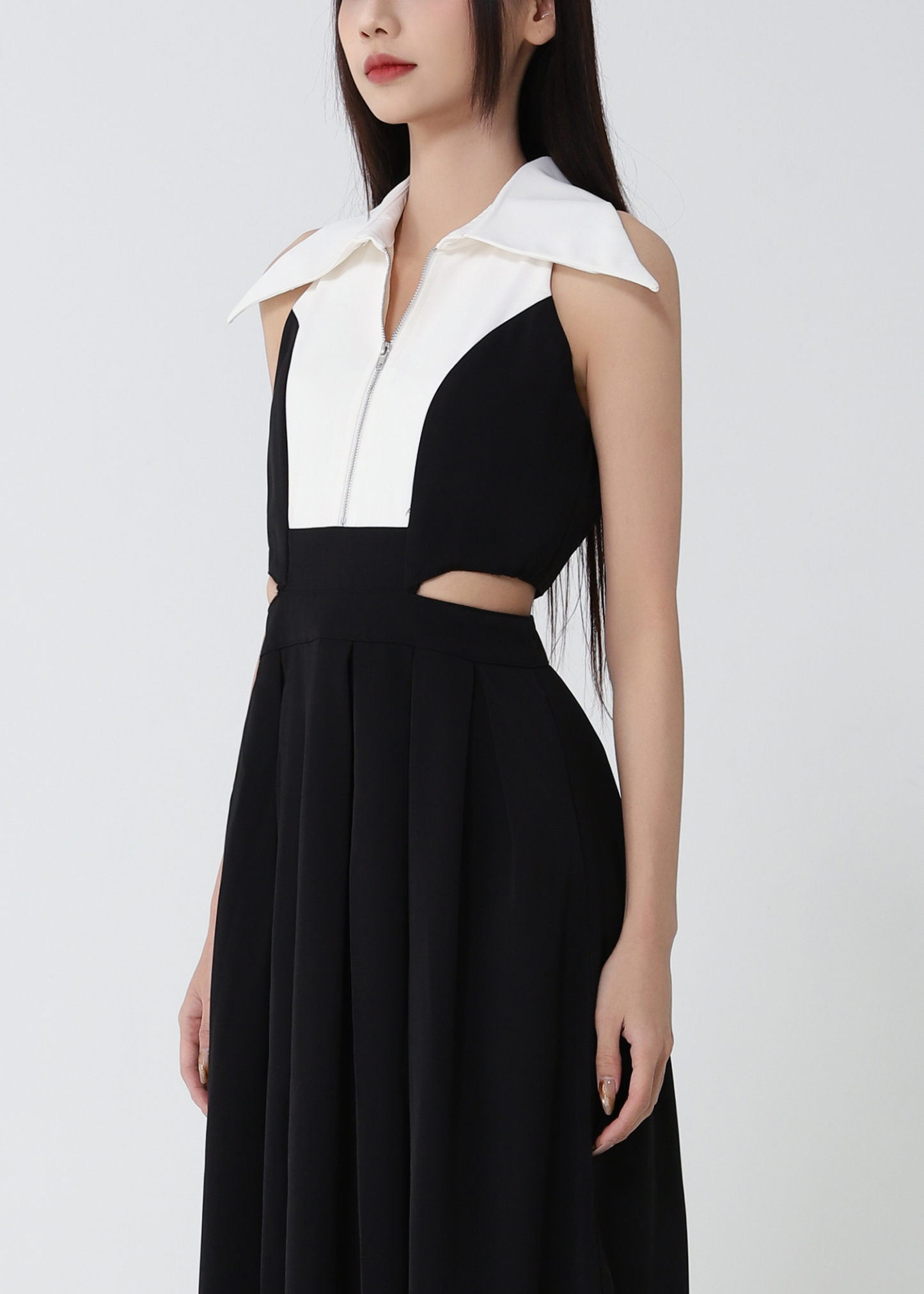Sleeveless Front Zip Waist Hole Dress 52783