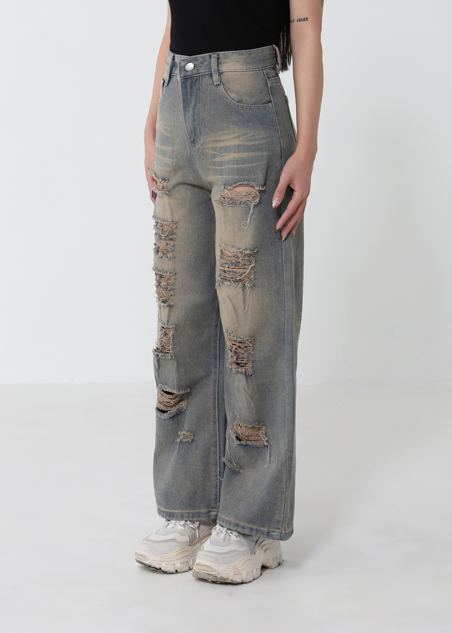 Denim High Waist Side Pocket Long Pant 52923