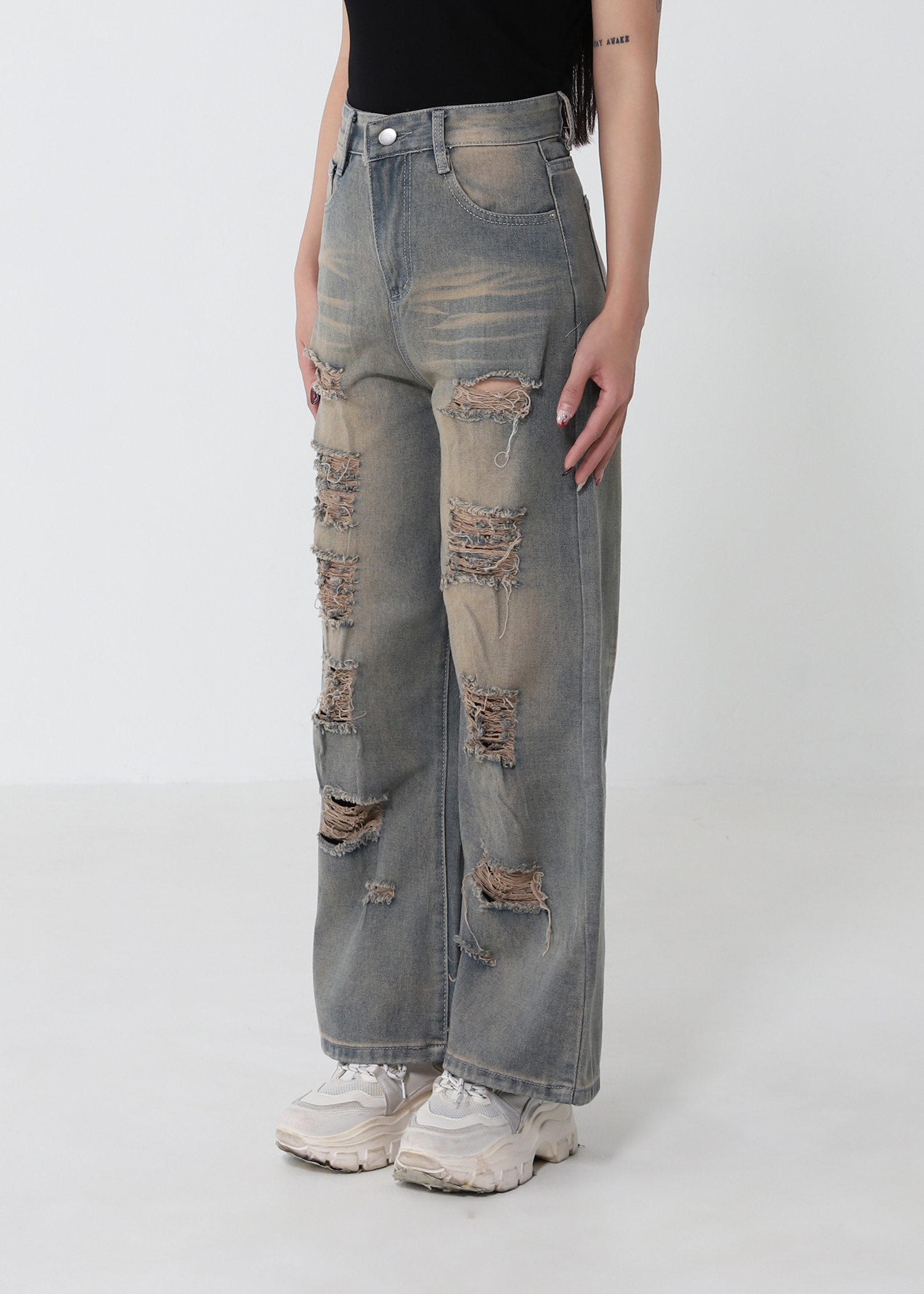 Denim High Waist Side Pocket Long Pant 52923