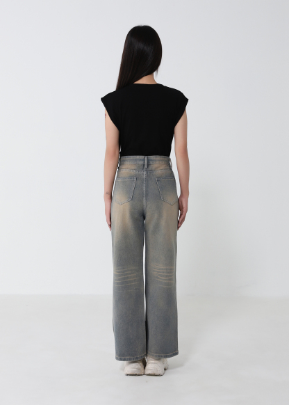 Denim High Waist Side Pocket Long Pant 52923