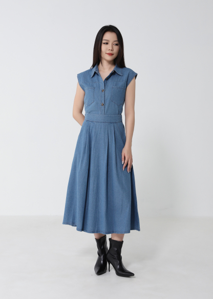 Denim Top With A Line Skirt Set 53051