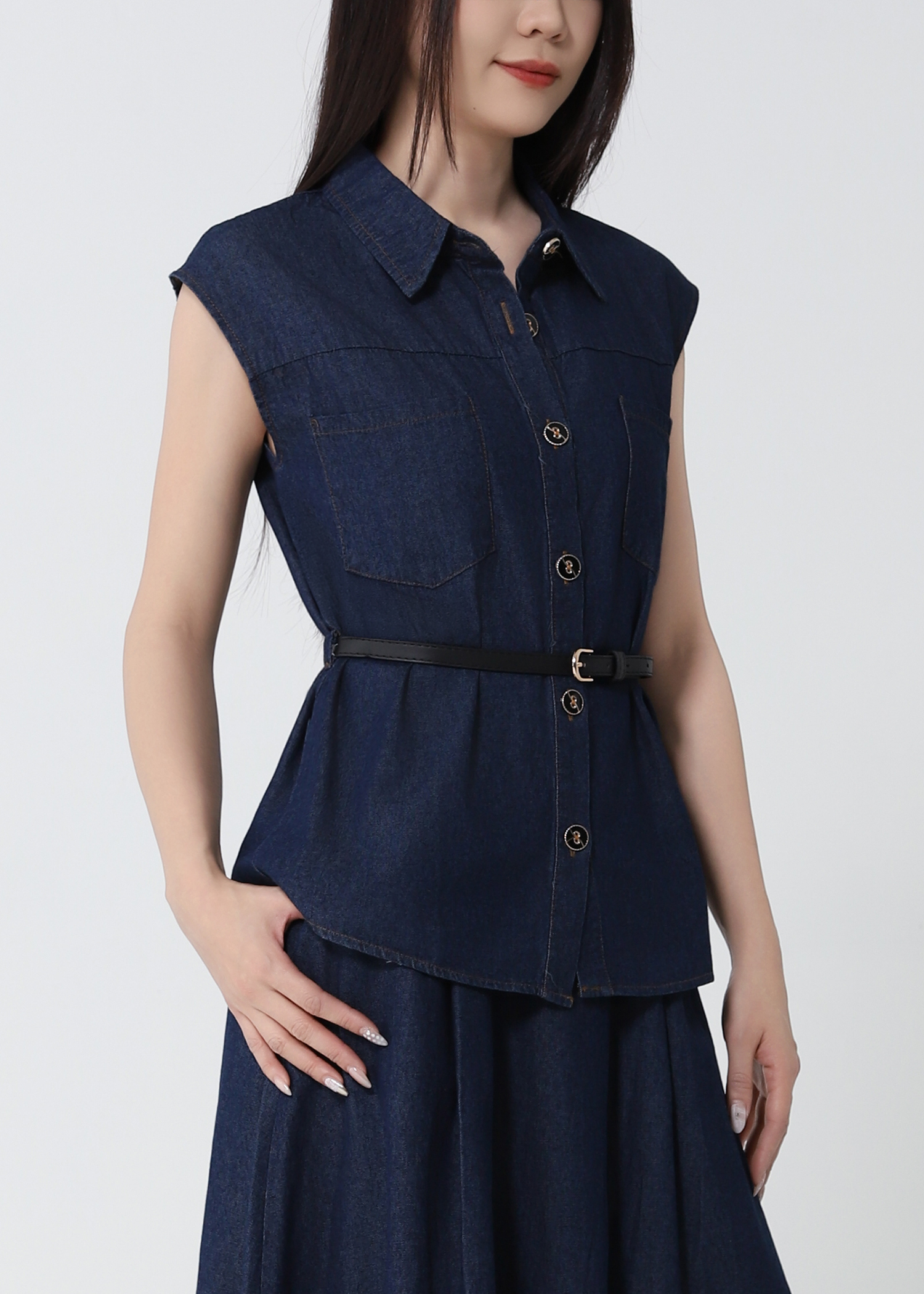 Denim Top With A Line Skirt Set 53051