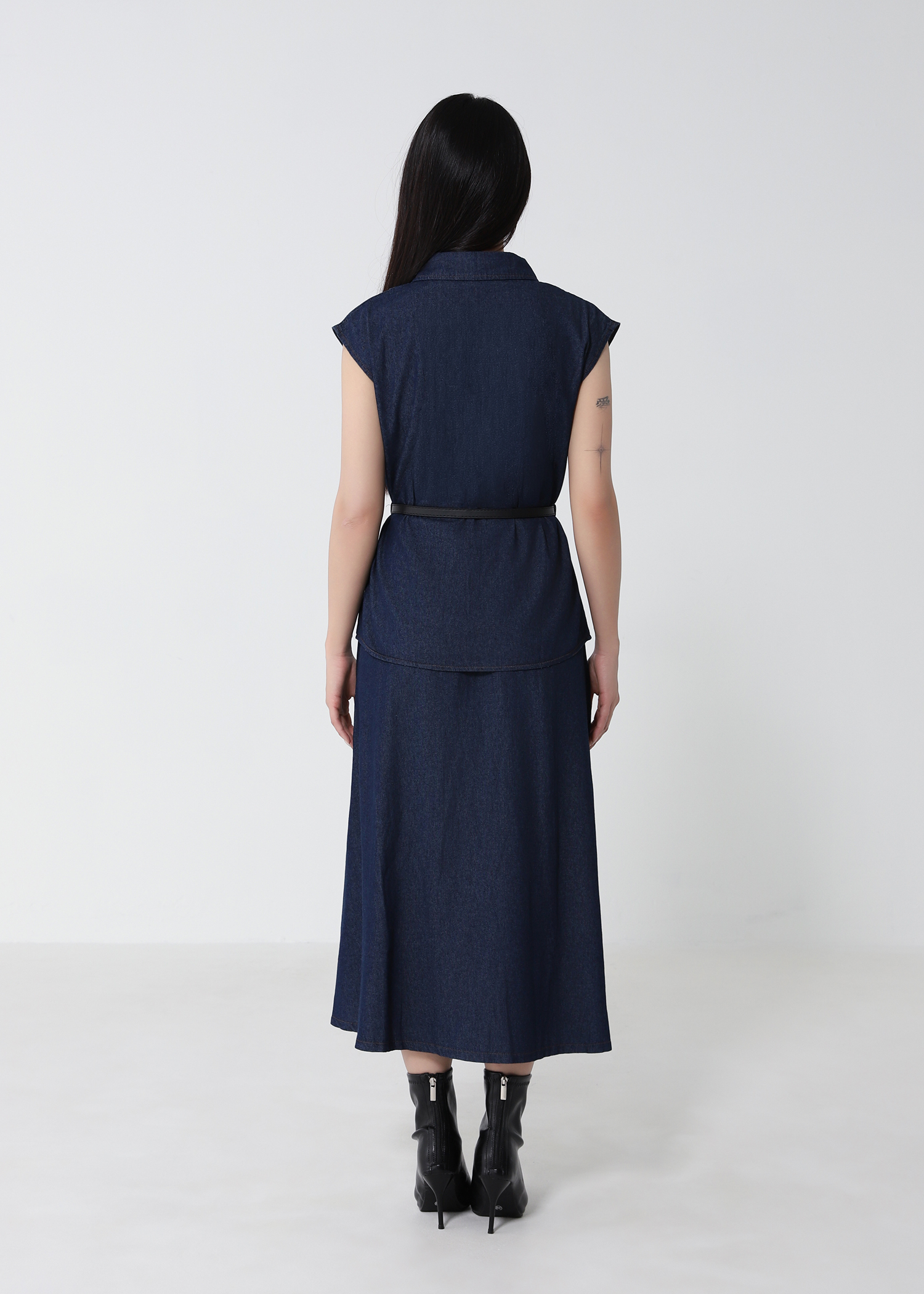 Denim Top With A Line Skirt Set 53051