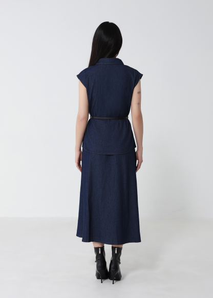 Denim Top With A Line Skirt Set 53051