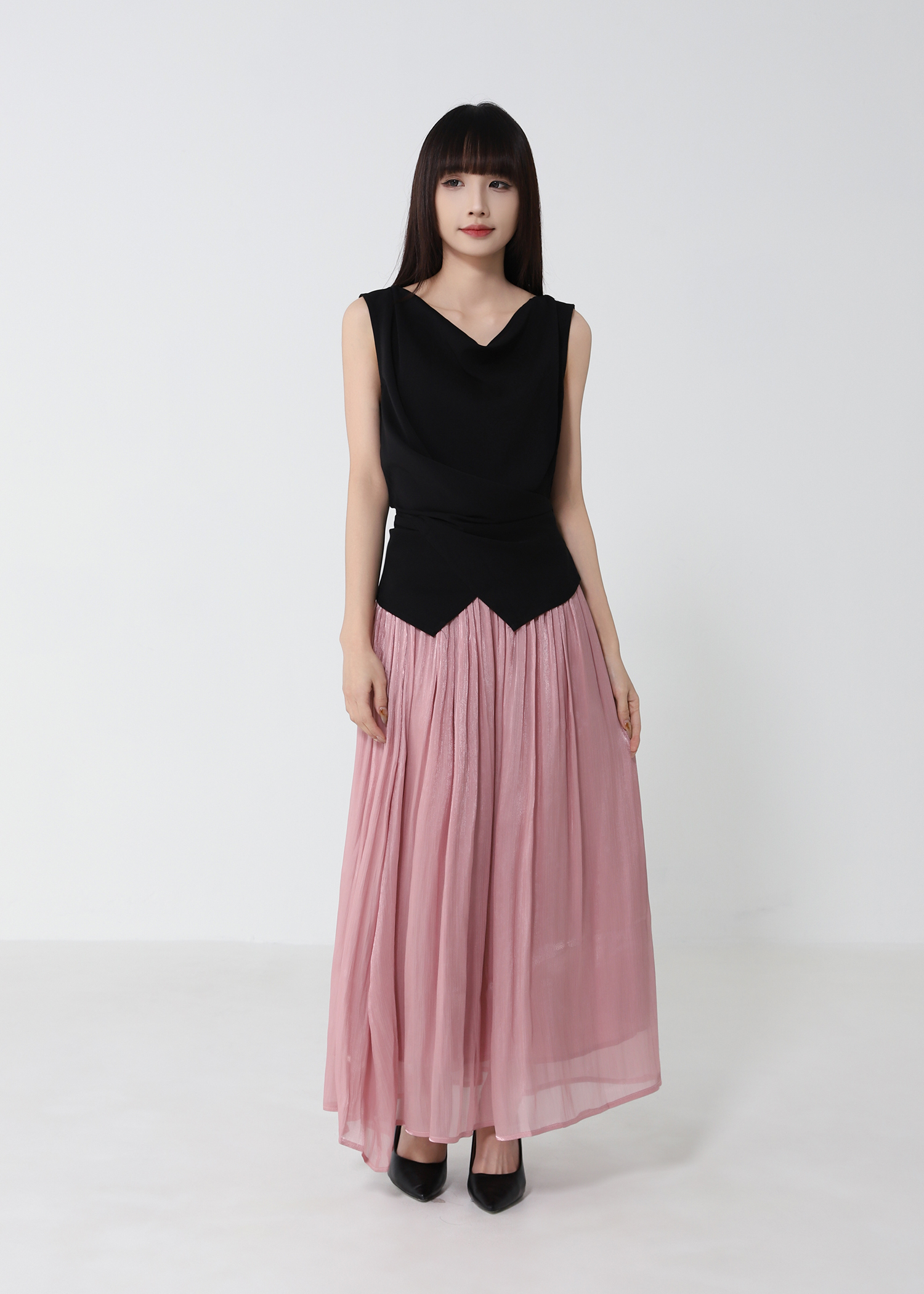 Draped Sleeveless Top With Skirt Set 53053