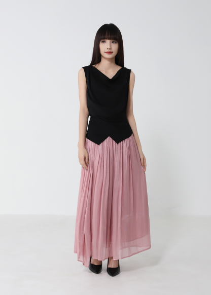 Draped Sleeveless Top With Skirt Set 53053