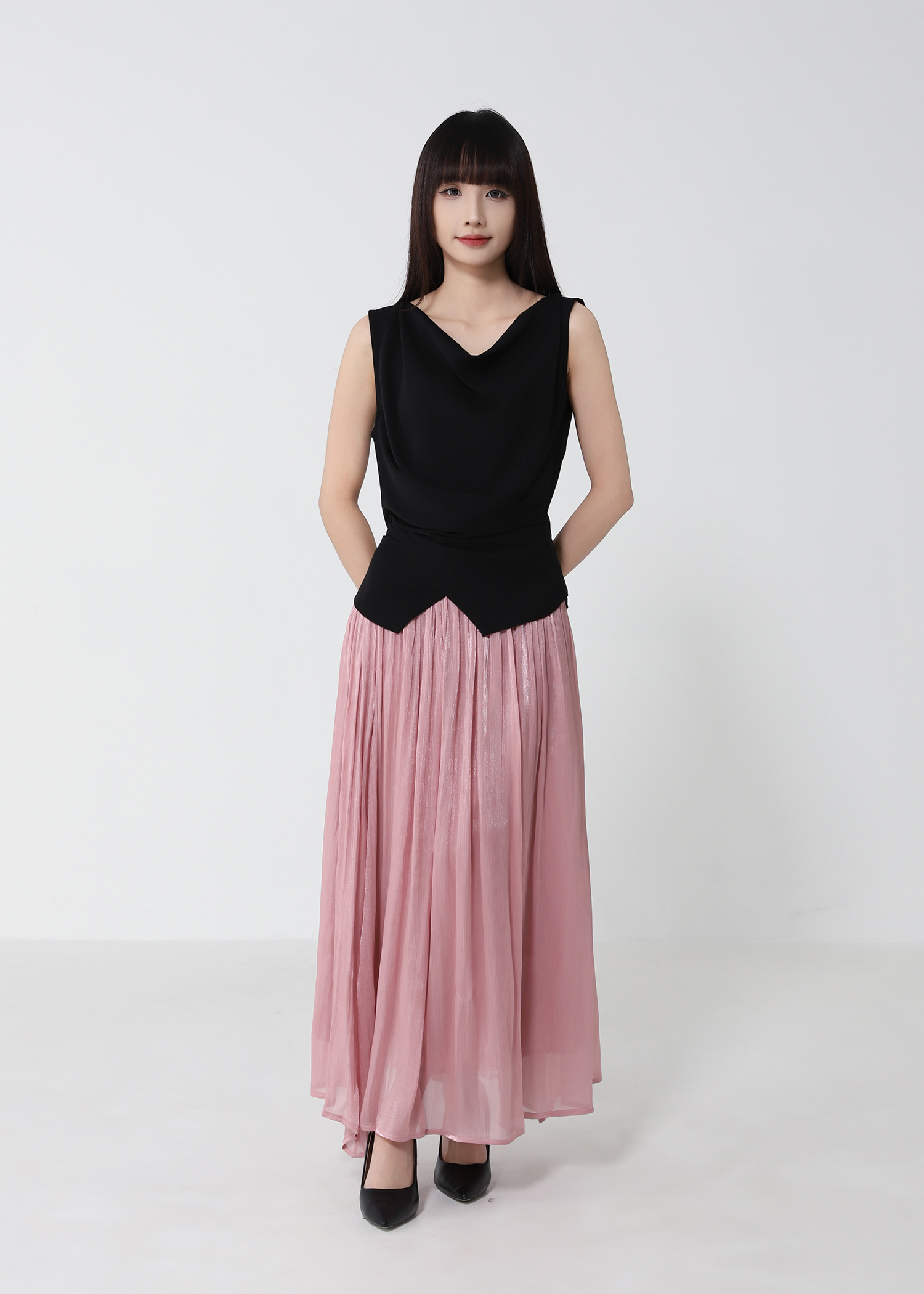 Draped Sleeveless Top With Skirt Set 53053