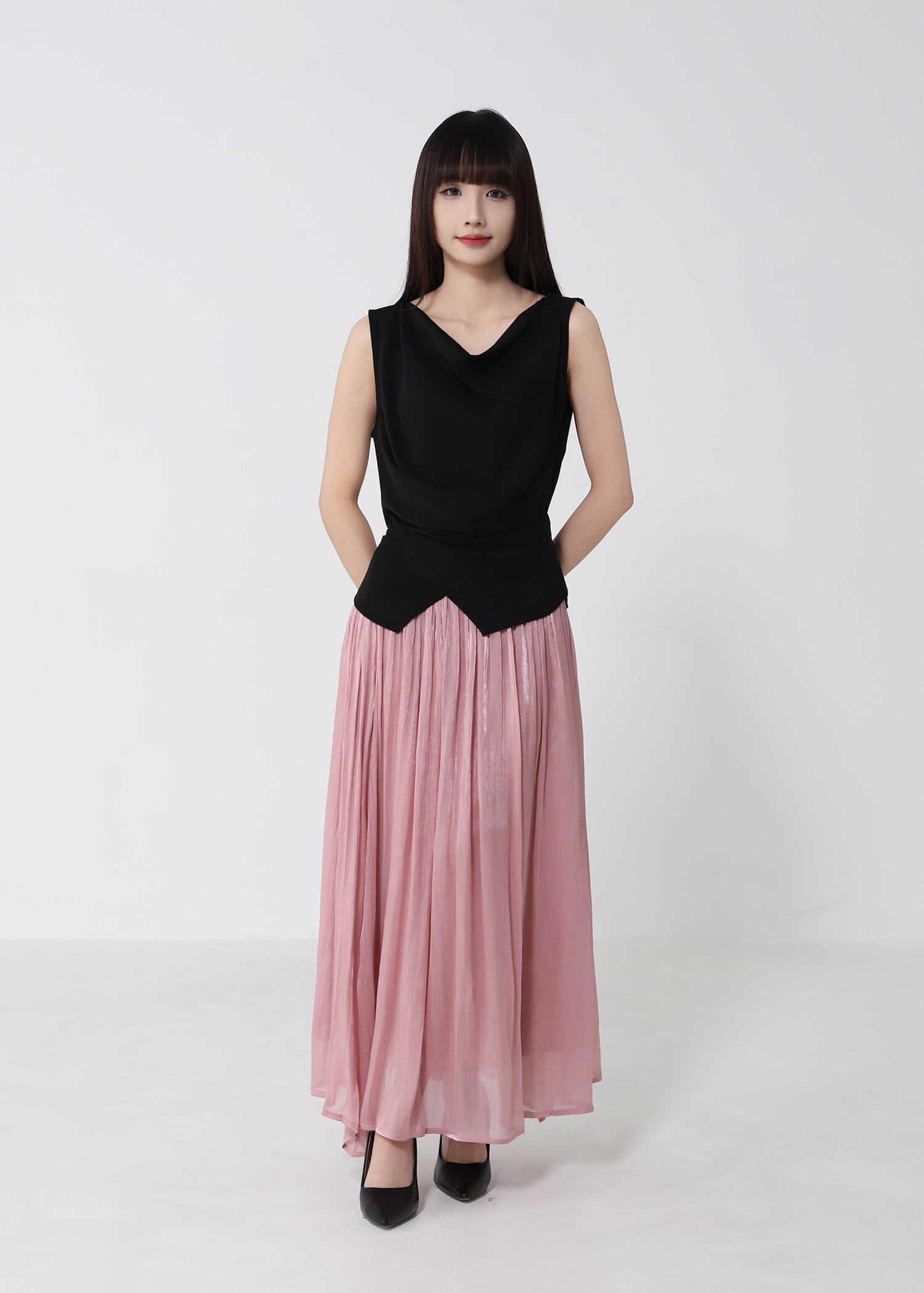 Draped Sleeveless Top With Skirt Set 53053