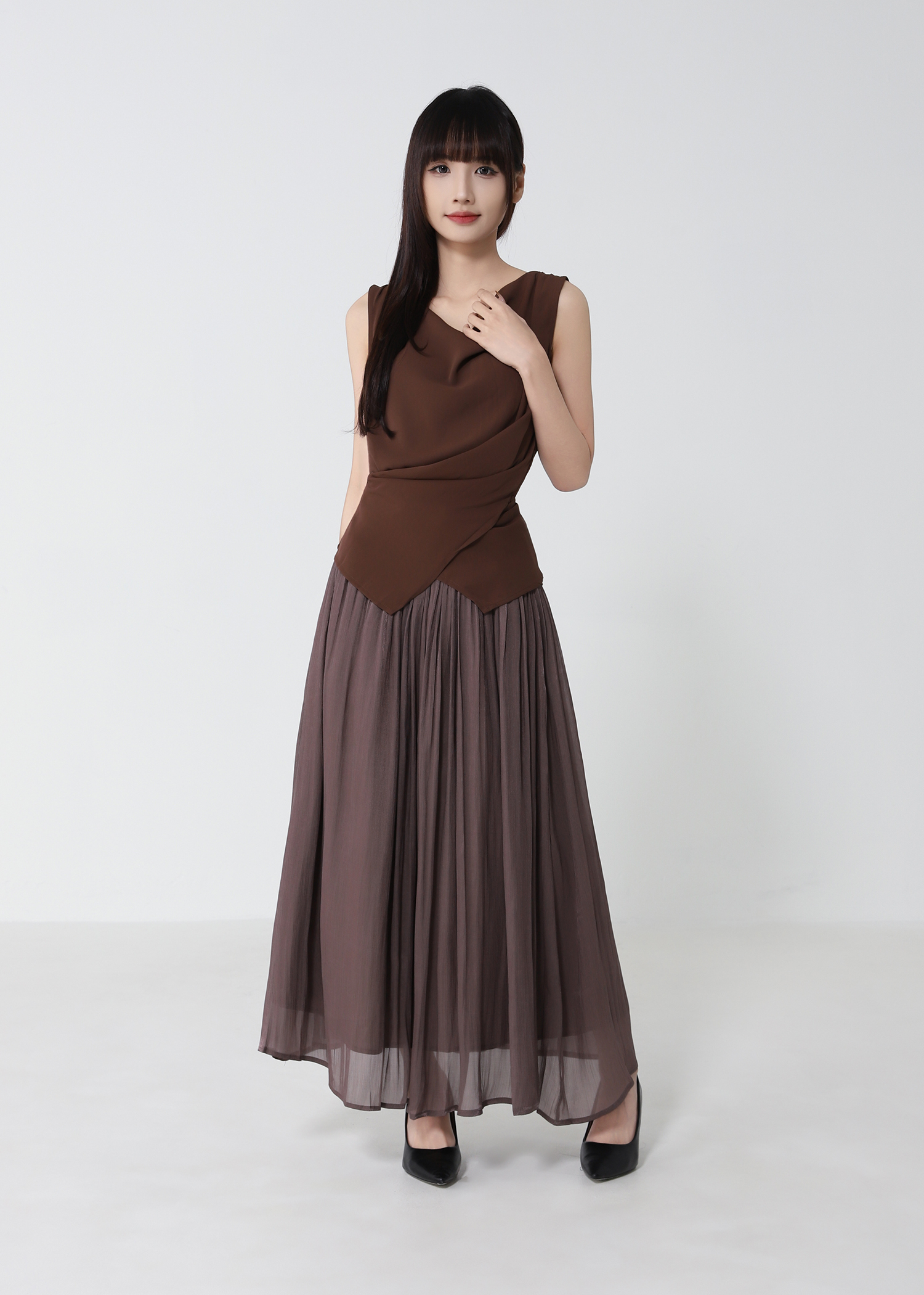 Draped Sleeveless Top With Skirt Set 53053