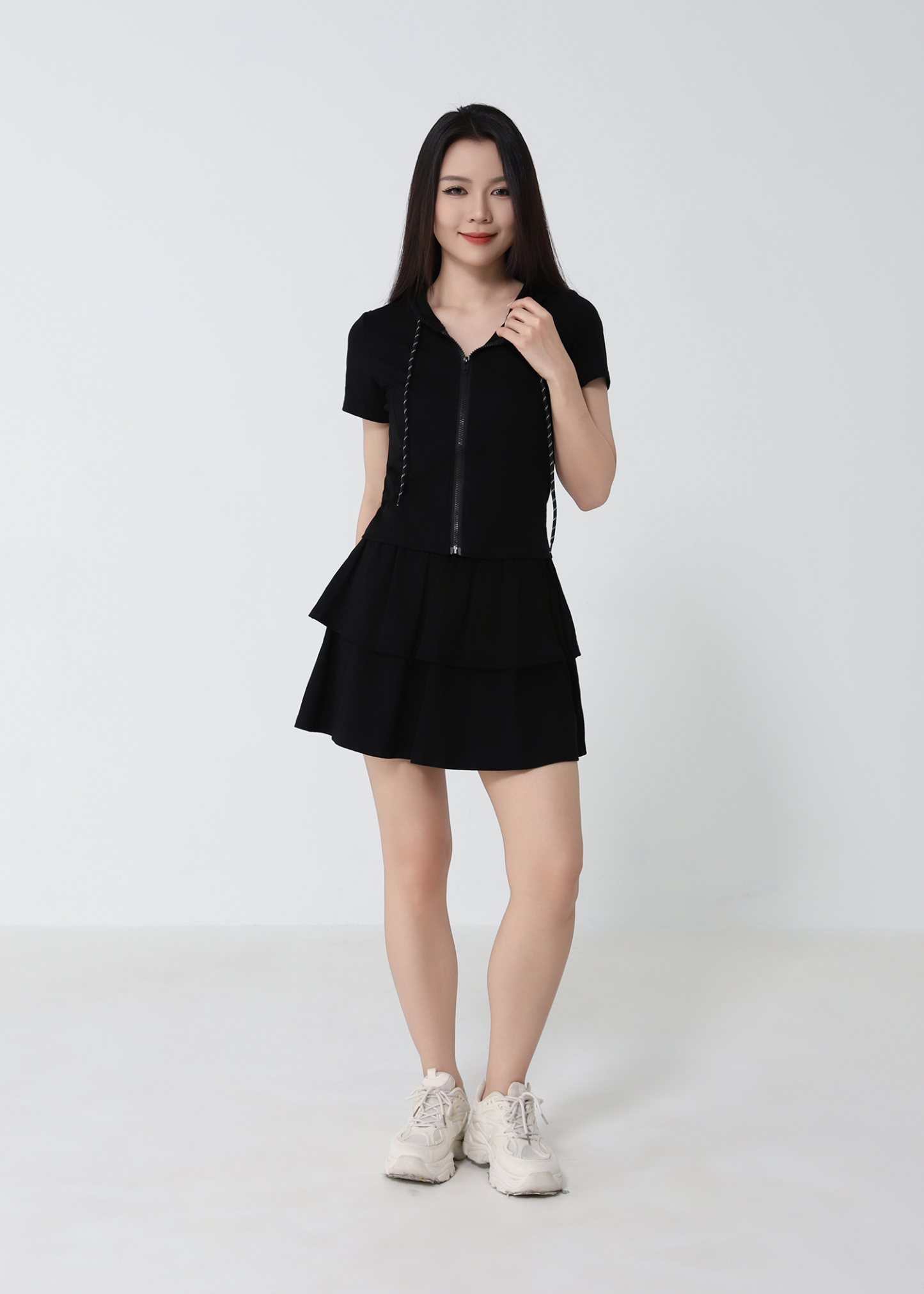 Short Sleeve Top With A Line Skirt Set 53093
