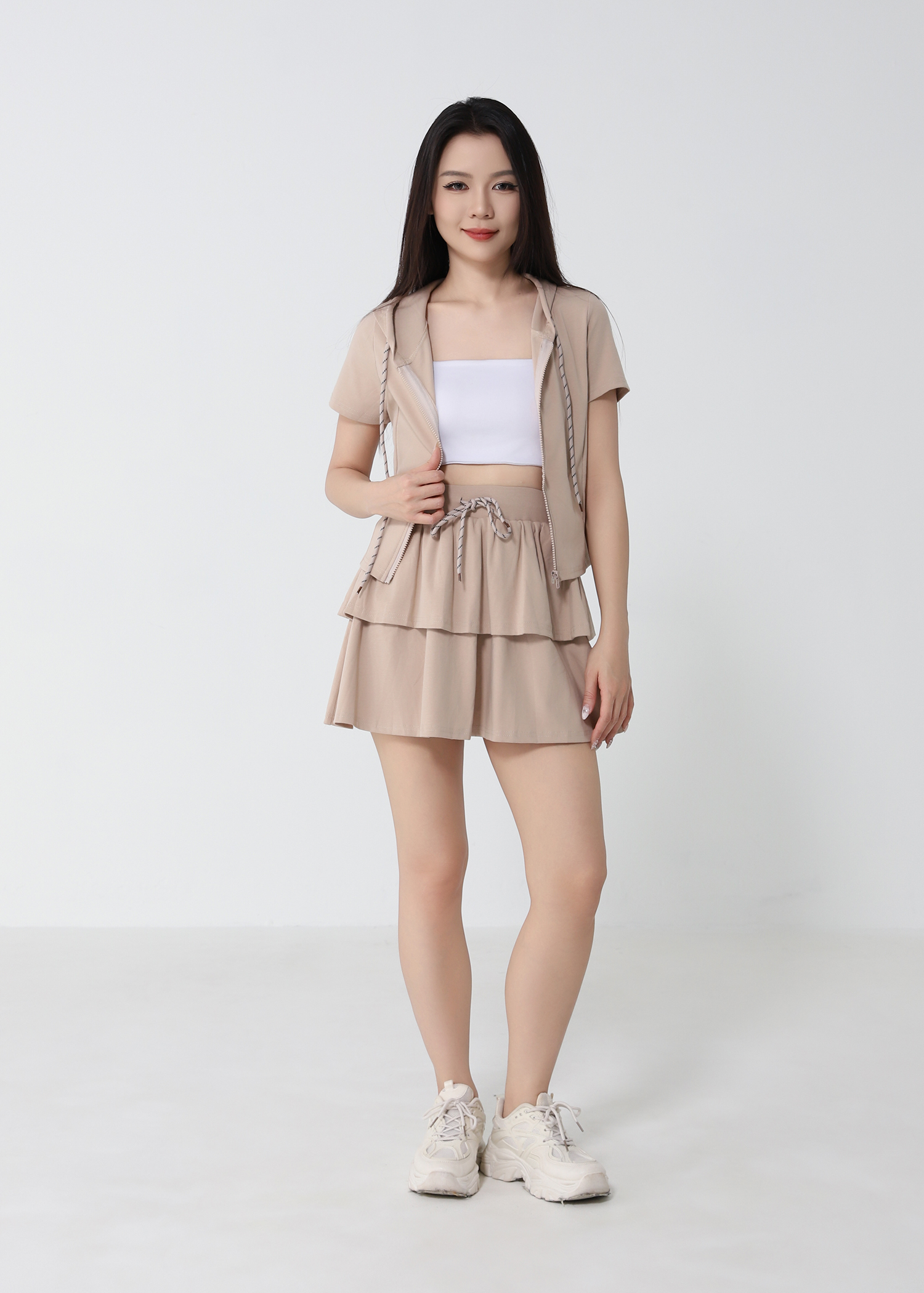 Short Sleeve Top With A Line Skirt Set 53093