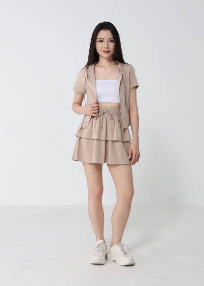 Short Sleeve Top With A Line Skirt Set 53093