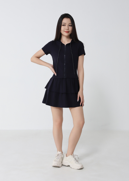 Short Sleeve Top With A Line Skirt Set 53093