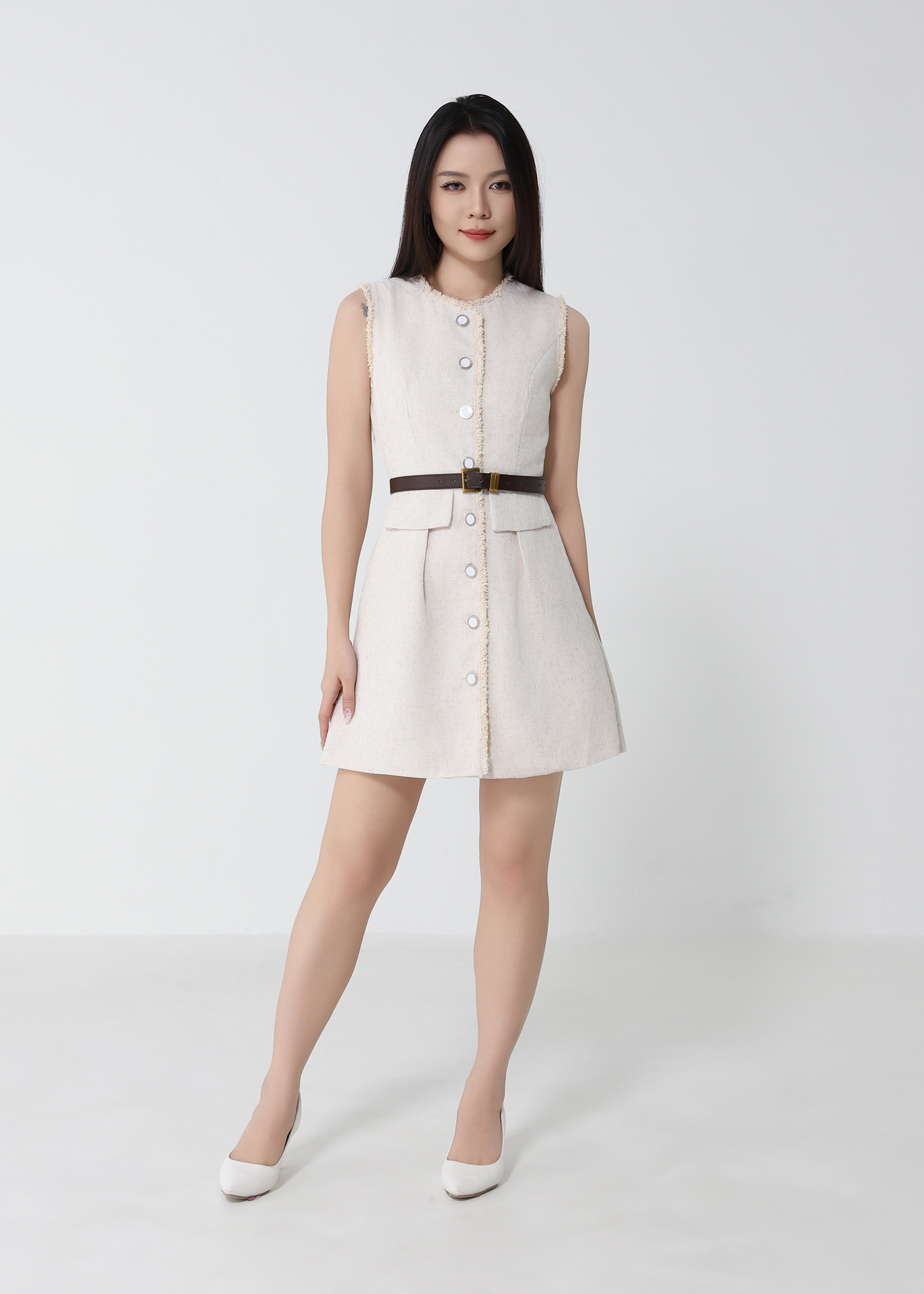 Tweed Sleeveless With Belt Dress 53099