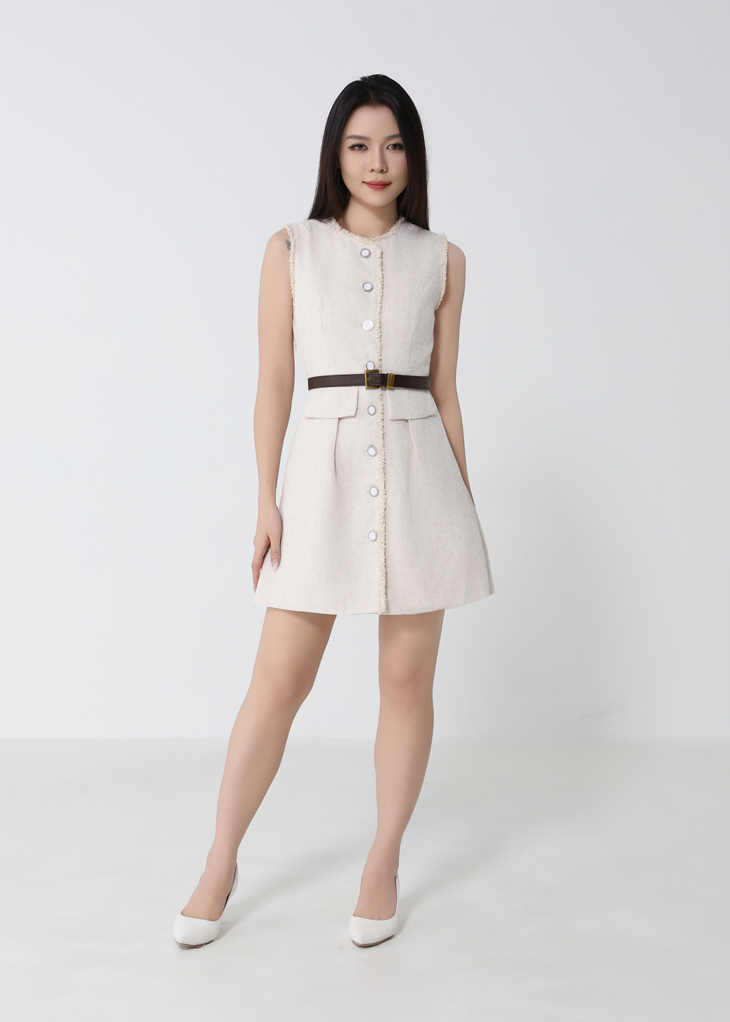 Tweed Sleeveless With Belt Dress 53099