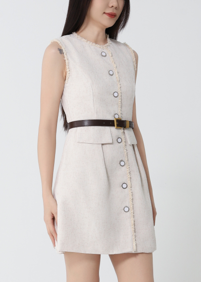 Tweed Sleeveless With Belt Dress 53099