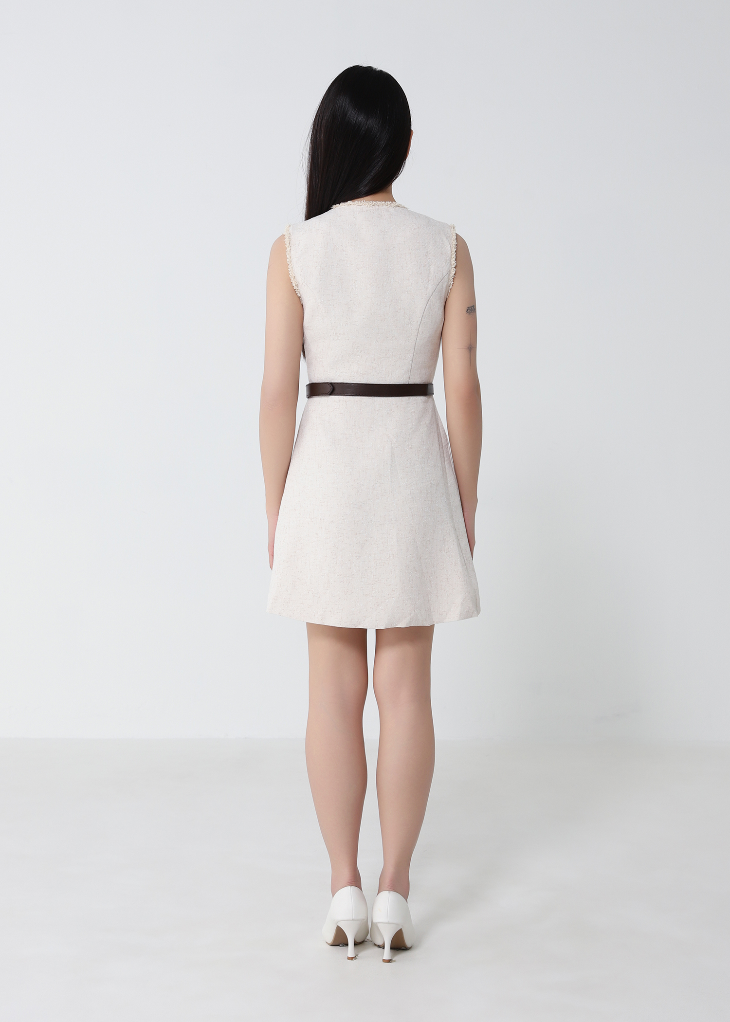 Tweed Sleeveless With Belt Dress 53099