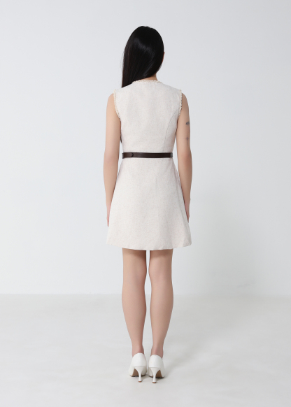 Tweed Sleeveless With Belt Dress 53099