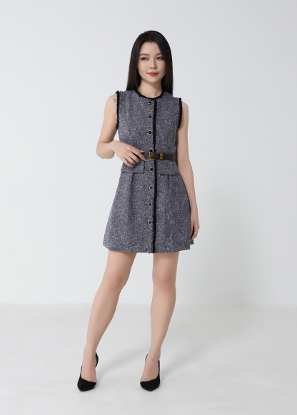 Tweed Sleeveless With Belt Dress 53099