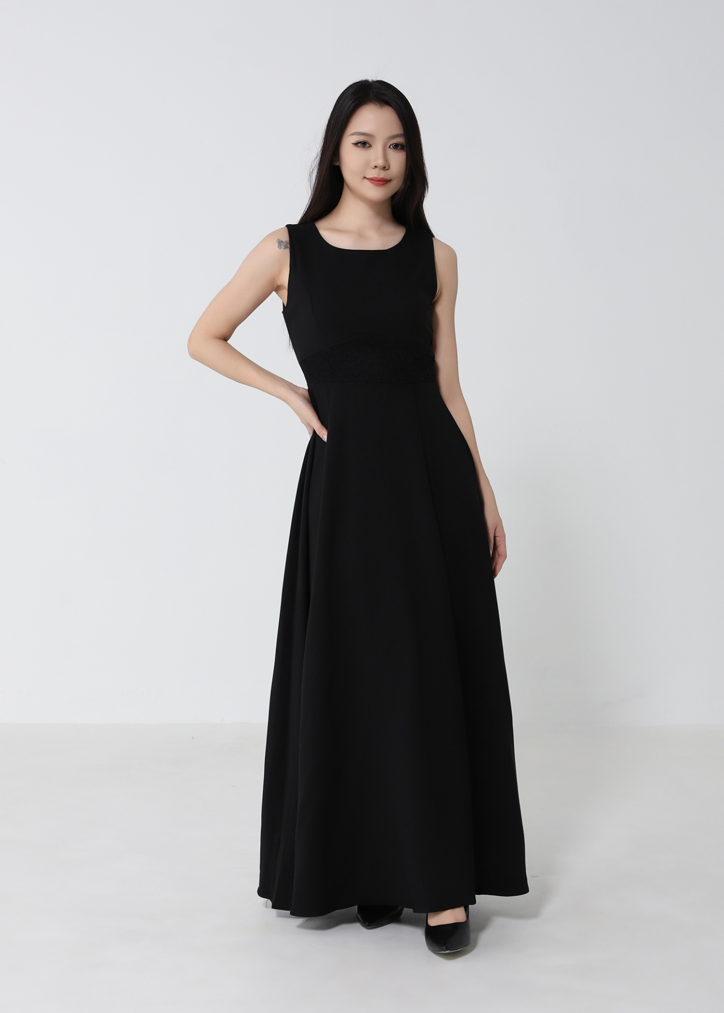 Elegant Waist Lace Sleeveless Dress 53118