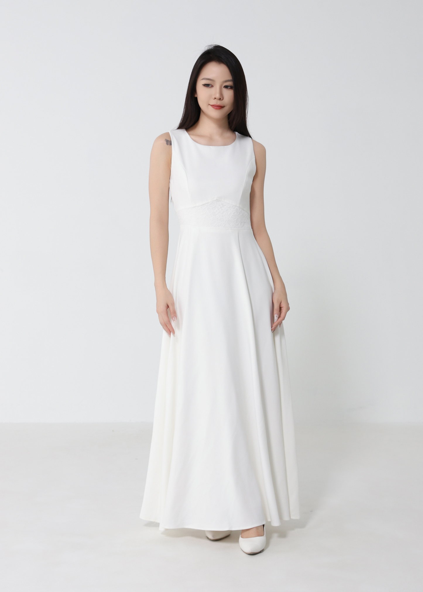 Elegant Waist Lace Sleeveless Dress 53118