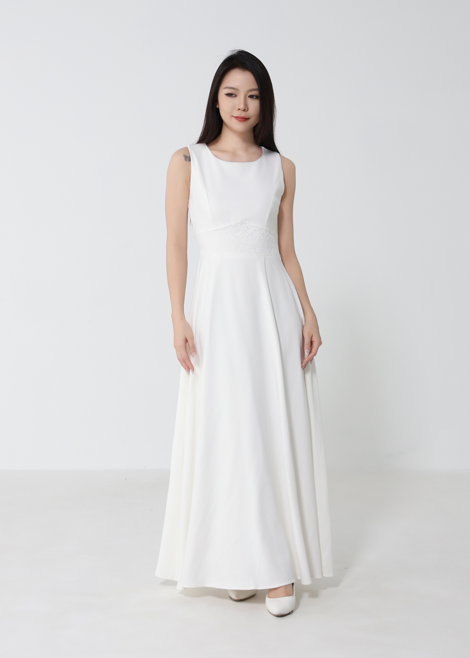 Elegant Waist Lace Sleeveless Dress 53118