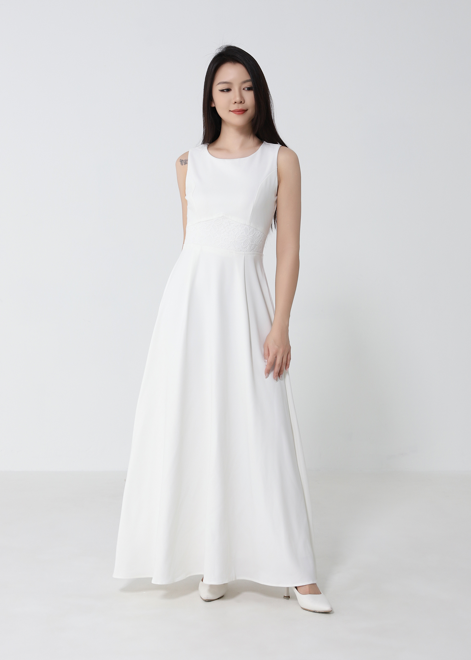 Elegant Waist Lace Sleeveless Dress 53118